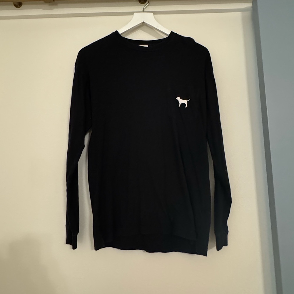 PINK Victoria's Secret Black Long Sleeve Tee with Dog Emblem- XS